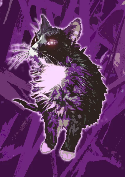 Gato preto em abstrato violeta backrgound — Vetor de Stock