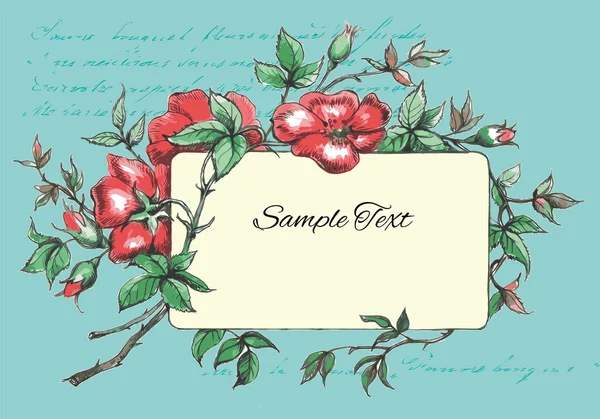 Cartão desenhado à mão com flores Vector Template — Vetor de Stock