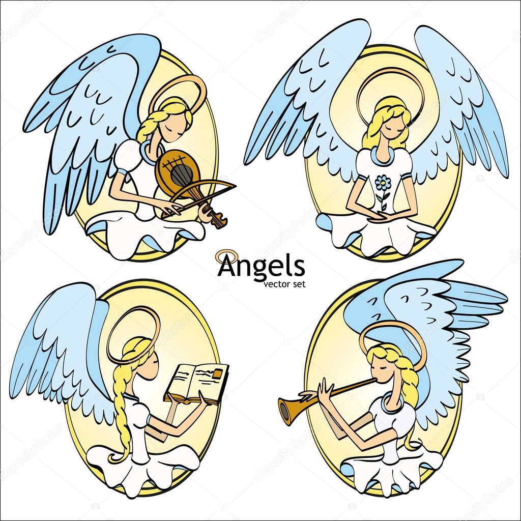 Set of Four Lovely Cartoon Style Angels