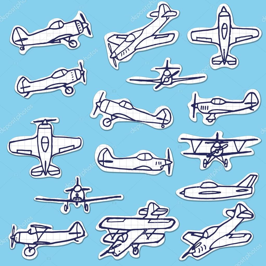 Retro Hand Drawn Airplanes Vector Set