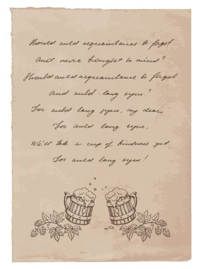 Old Paper with Hand-Written Text and Beer Mugs clipart