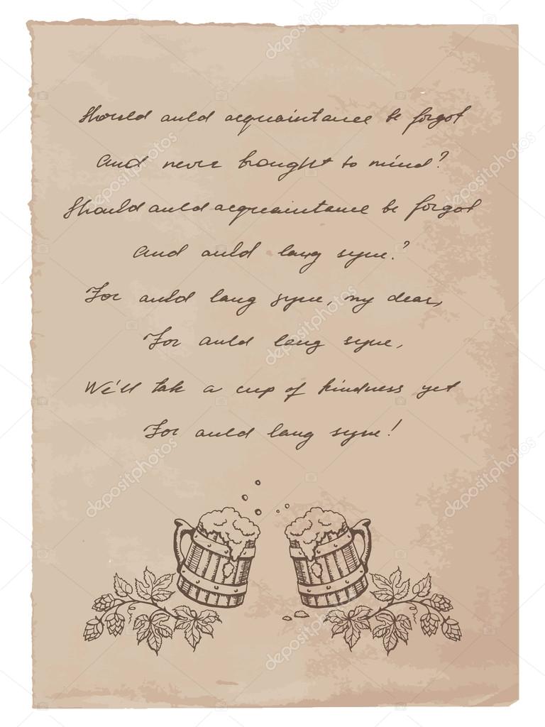 Old Paper with Hand-Written Text and Beer Mugs