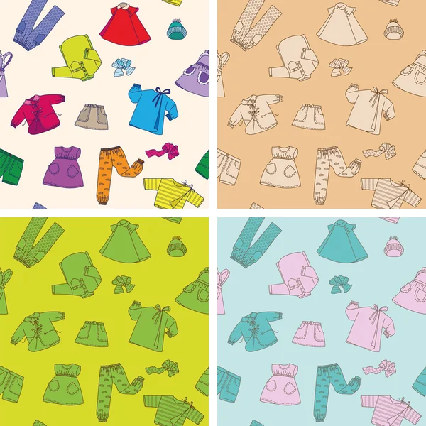 Children clothes 4 seamless textures — Stock Vector