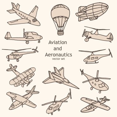 Aviation and Aeronautics vector set clipart