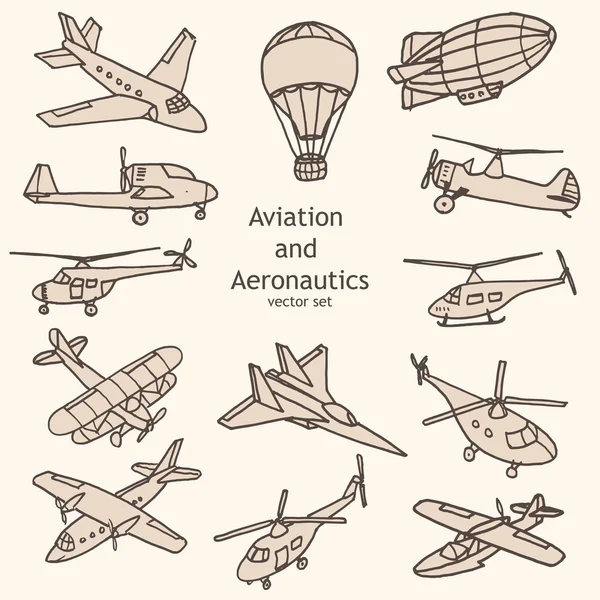 Luchtvaart en luchtvaartkunde vector set — Stockvector