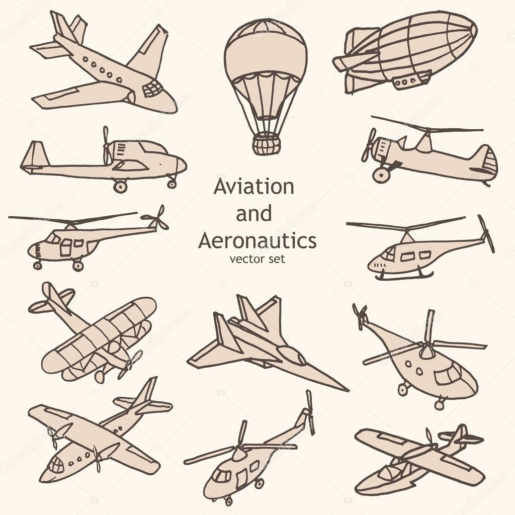 Aviation and Aeronautics vector set