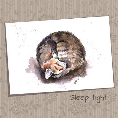 Sketch of a Sleeping Home Cat clipart