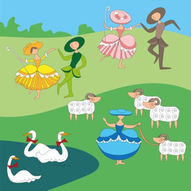 shepherdesses dans ile karikatür tarzı pastoral