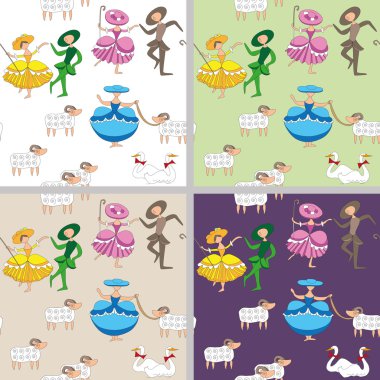 shepherdesses dans ile karikatür tarzı pastoral arka plan