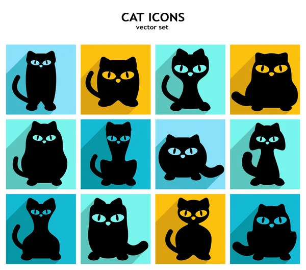 Αστεία Black Cats εικονίδια διάνυσμα σύνολο — Διανυσματικό Αρχείο