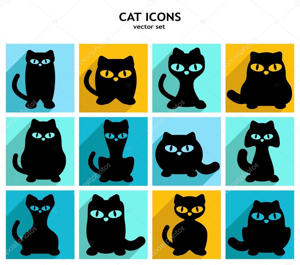 Funny Black Cats icons vector set