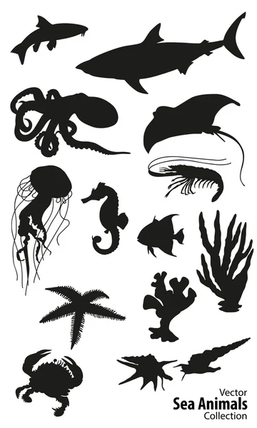 Zeedieren vector silhouetten collectie — Stockvector