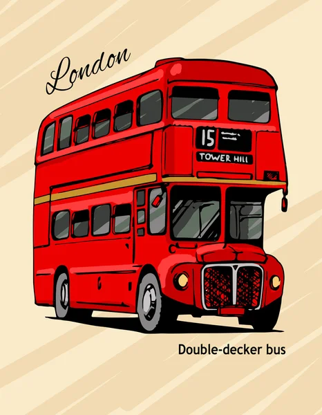 Bus rosso disegnato a mano a due piani di Londra — Vettoriale Stock
