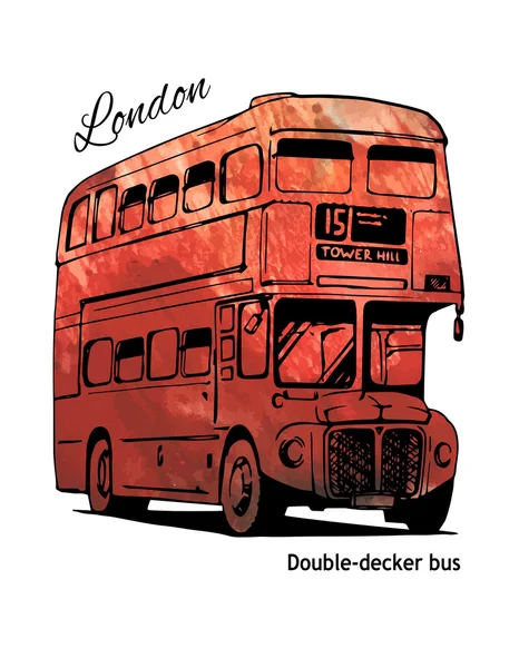 London bus rouge à deux étages dessiné à la main — Image vectorielle