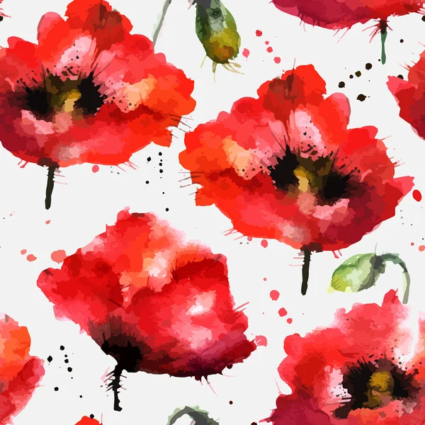 Aquarell handgezeichnete Mohnblumen Vektorstruktur — Stockvektor