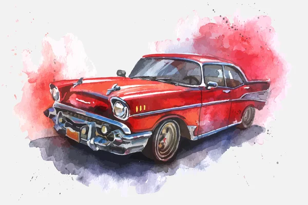 Aquarela desenhado à mão velho carro vermelho — Vetor de Stock