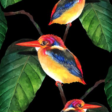 Suluboya kingfisher çizilmiş vektör sorunsuz arka plan