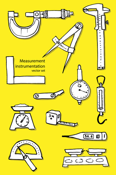 measurement instrumentation hand-drawn vector set