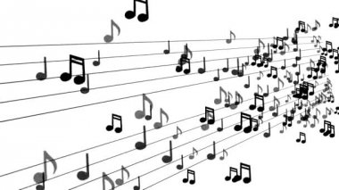 Beyaz zemin üzerine akan müzik notlar. 4k çözünürlük