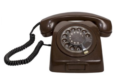 Beyaz arka plan üzerinde izole retro döner telefon