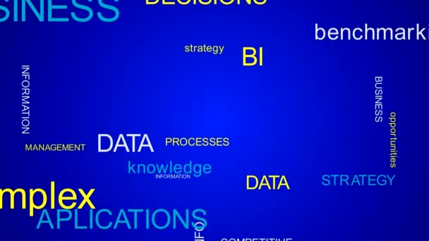 Inteligencia empresarial palabra nube texto animación conjunto. Resolución de 4 k . — Vídeo de stock