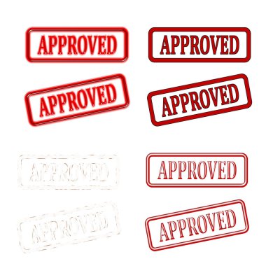 Beyaz arkaplanda kırmızı onaylı kare pul koleksiyonu