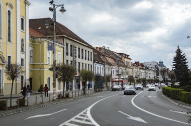  TARGU MURES, TRANSYLVANIA, ROMANIA 23, 2021: 23, 2021: Targu Mures 'te 23 Nisan 2021' de eski tarihi binalar.  