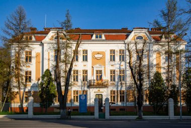 TARGU MURES, MURES, ROMANIA - 24 Nisan 2021: 24 Nisan 2021 Targu-Mures Merkez Kütüphanesi. 
