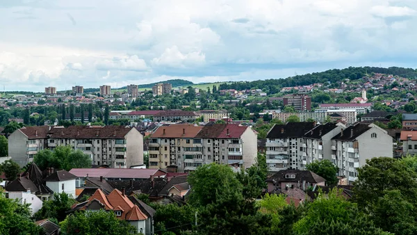 Hunedoara Rumunia Maj 2021 Panoramiczny Widok Panoramę Miasta Architekturę Dachu — Zdjęcie stockowe