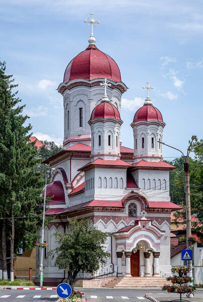 PETROSANI, HUNEDOARA, ROMANIA -  JULY 11, 2021:  The Holy Trinity ( Sf. Treime ) church  on July 11, 2021 in Petrosani, Romania.