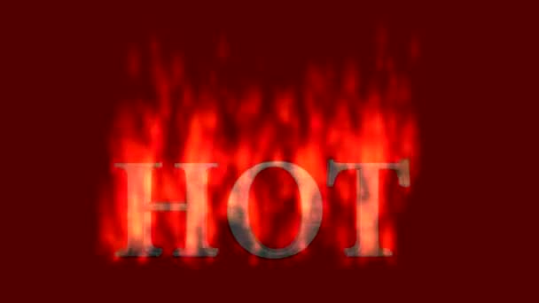 Текстовая анимация слова HOT burning on fire — стоковое видео