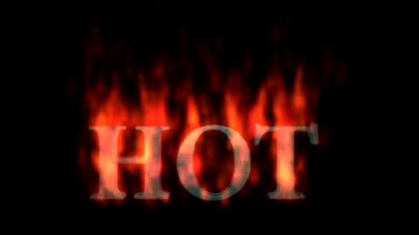 Текстовая анимация слова HOT burning on fire . — стоковое видео