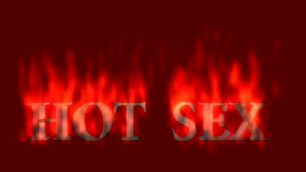 Animación de texto de las palabras HOT SEX ardiendo en el fuego. — Vídeo de stock