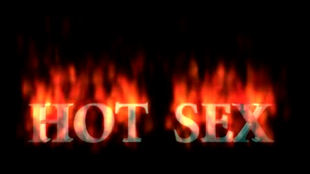 Текстовая анимация слов HOT Sex burning on fire. Включен черно-белый матовый лума (альфа канал) — стоковое видео
