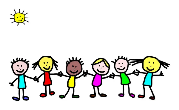 Çocuklar çizim - arkadaş