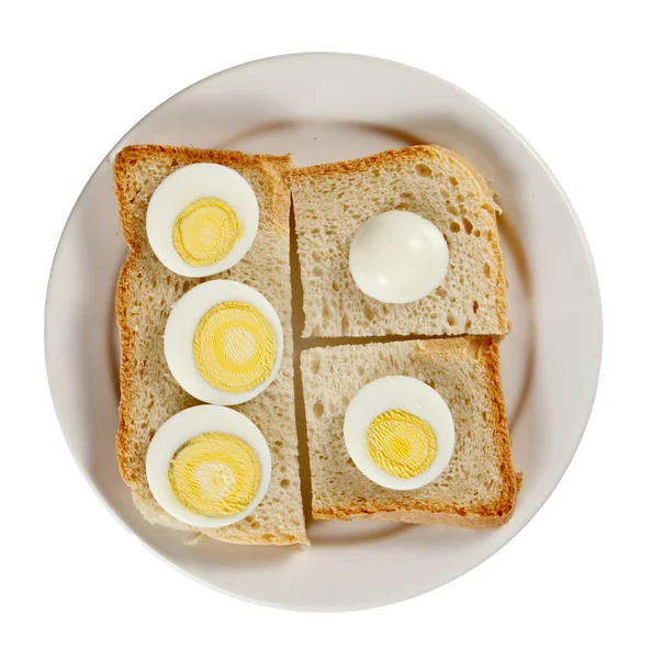 Breakfast with boiled eggs on a plate — Stock Photo, Image