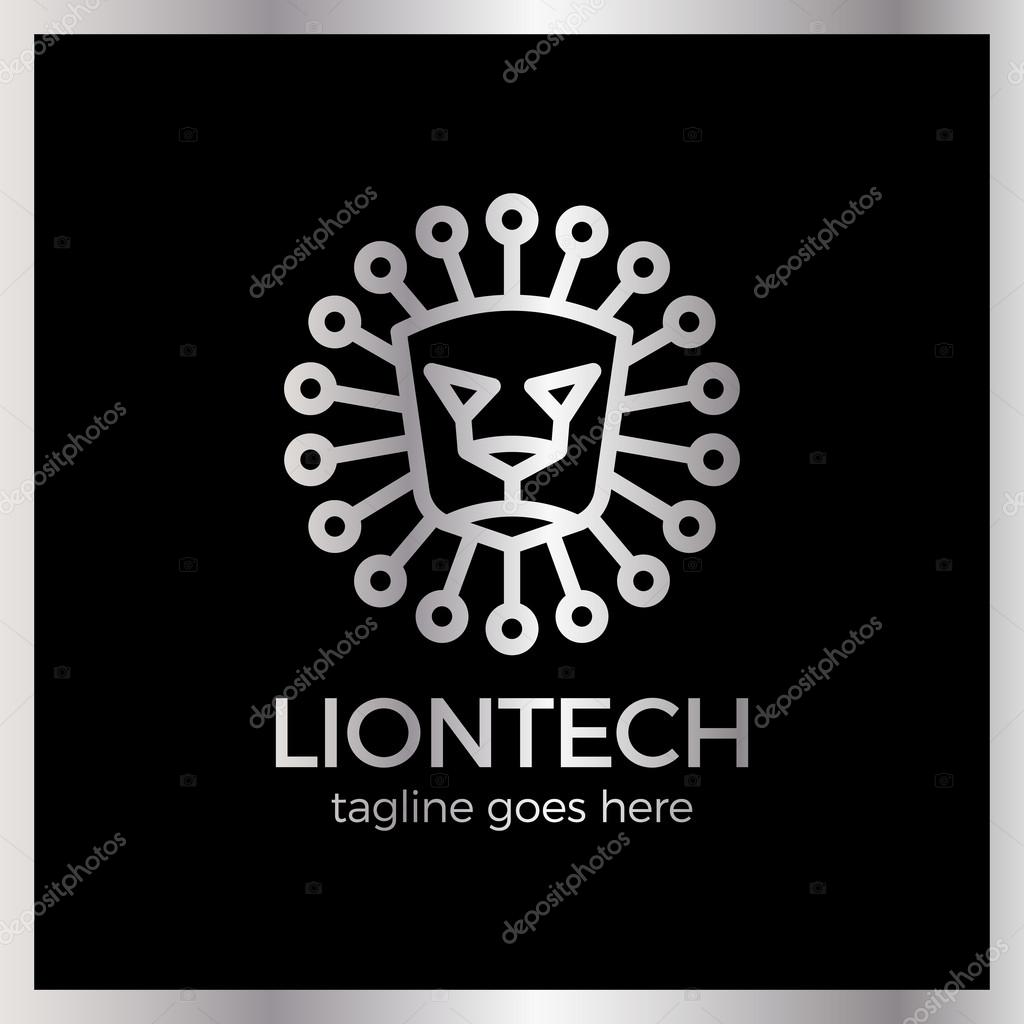 Sun Lion Line Tech Logo. Luxury, royal metal silver