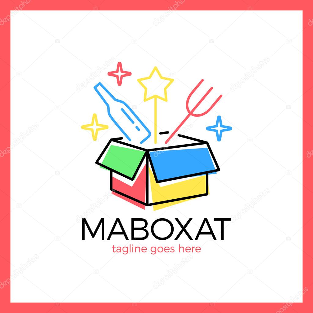 Magic Food Box Logo. Line surprise eat logotype