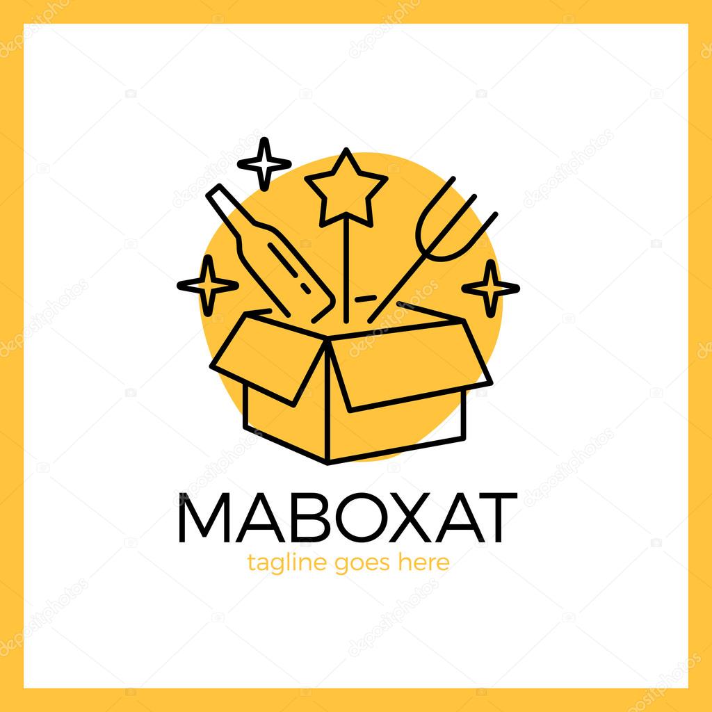 Magic Food Box Logo. Line surprise eat logotype