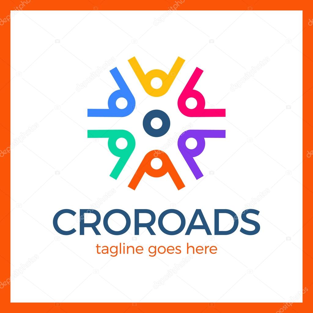 Crossroad Logo. Wheel, community, arrow colorful