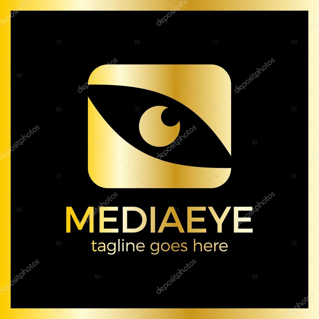 Media Eye Logo. Eye Logo design vector template. Luxury, royal metal gold. Creative Vision Logotype concept.
