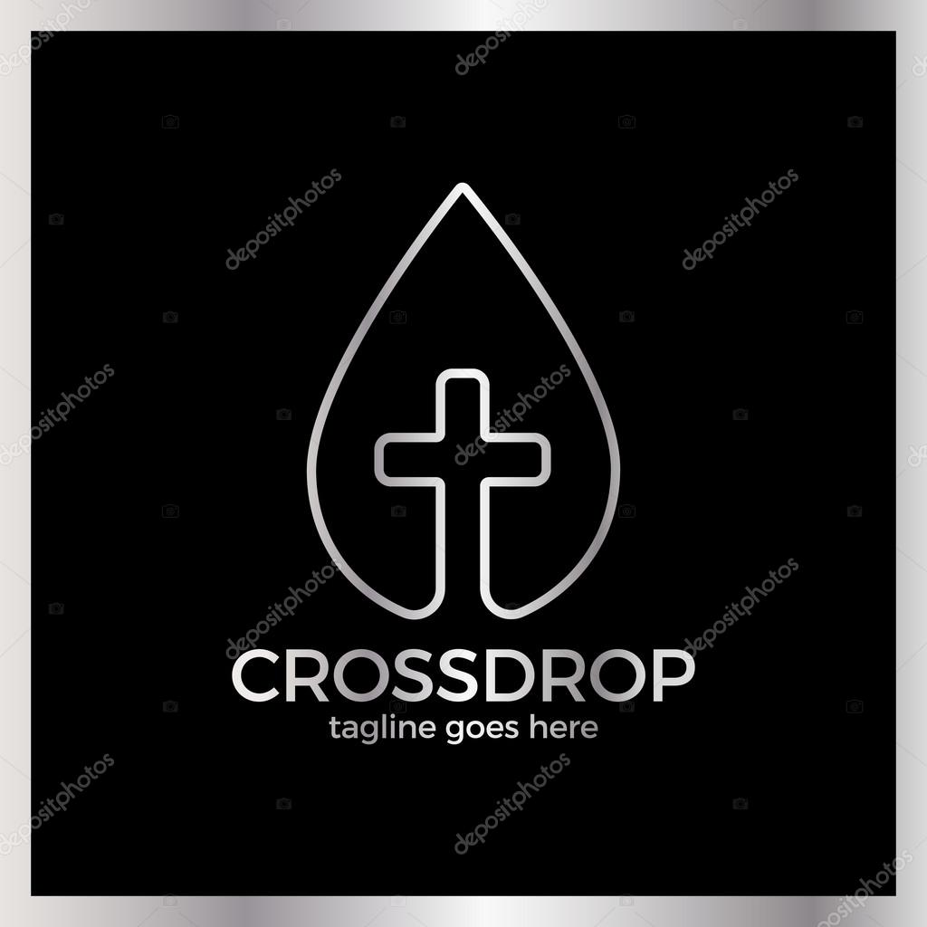 Cross Drop Logo - Christ Blood Logotype. Luxury, royal metal silver