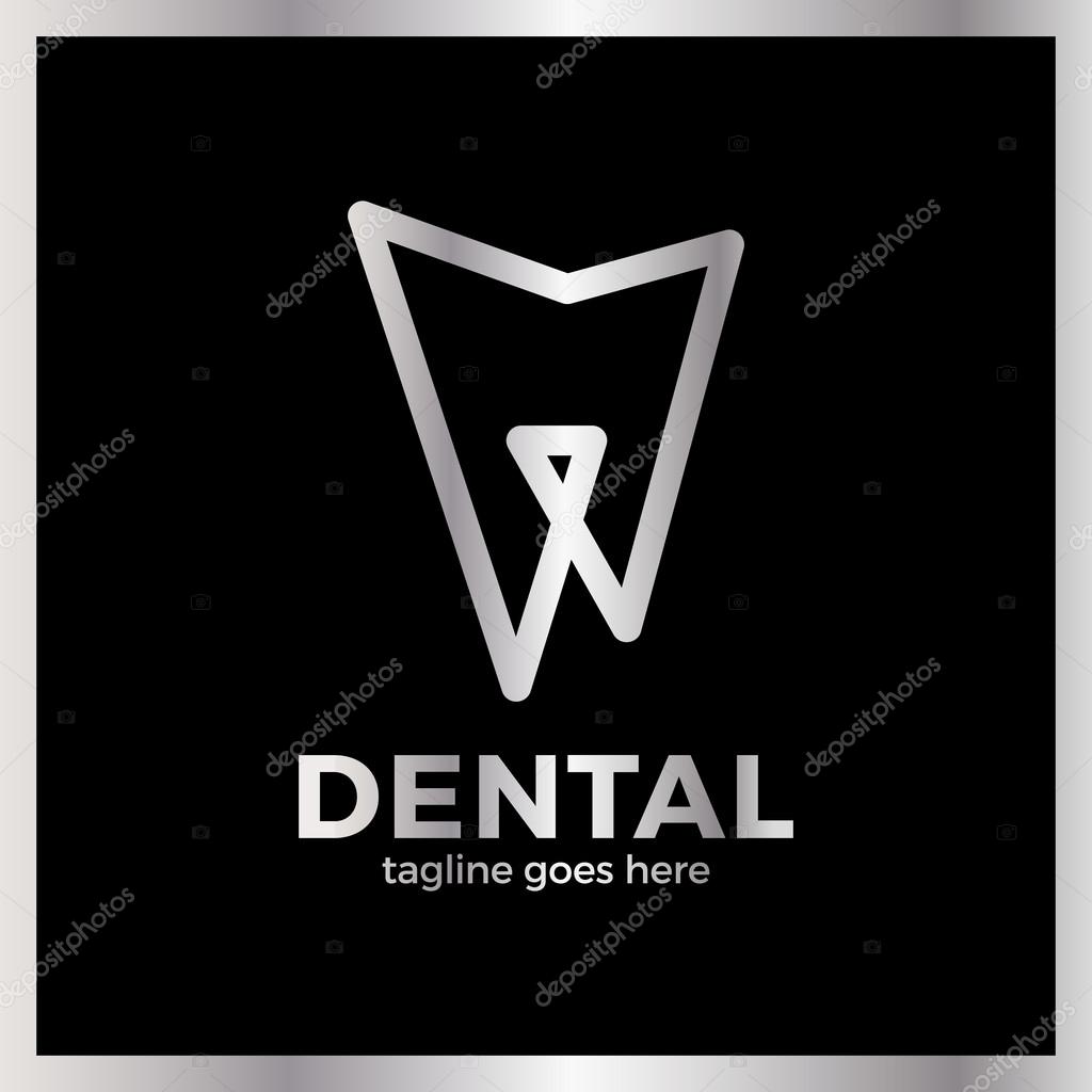 Teeth Dental Line Logotype. Luxury, royal metal silver