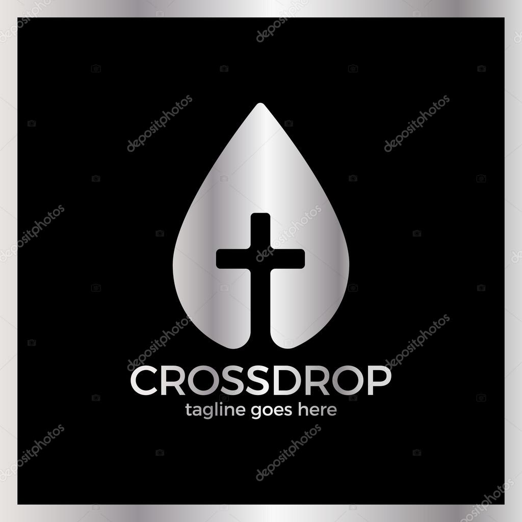 Cross Drop Logo - Christ Blood Logotype. Luxury, royal metal silver