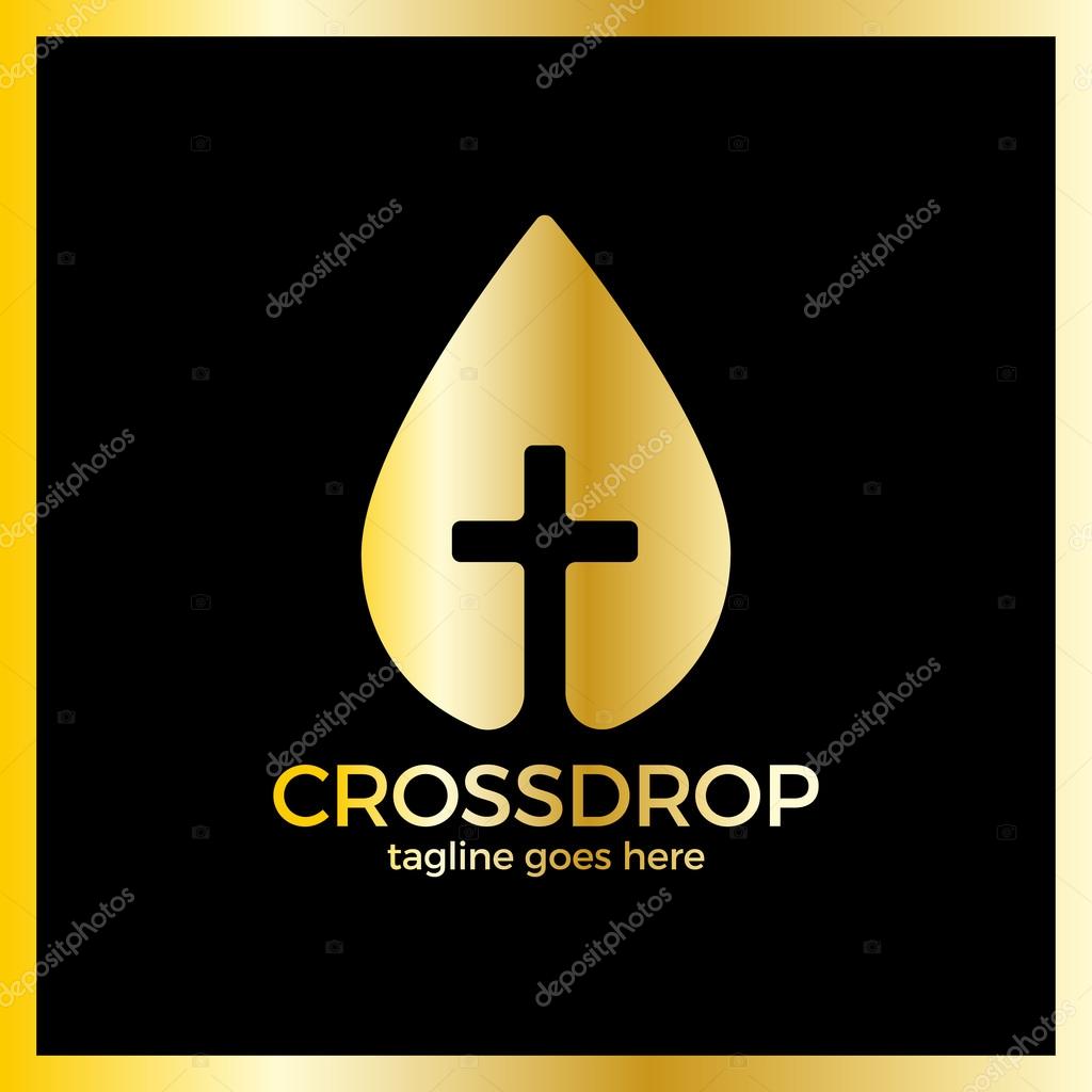 Cross Drop Logo - Christ Blood Logotype. Luxury, royal metal gold