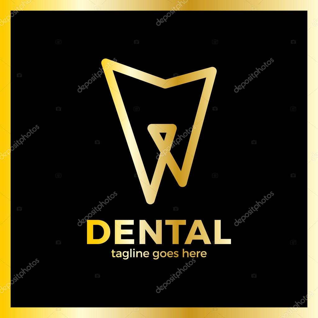 Teeth Dental Line Logotype. Luxury, royal metal gold