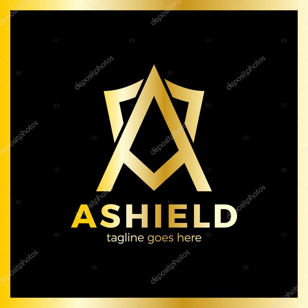 Letter A Line Shield Logotype. Luxury, royal metal gold