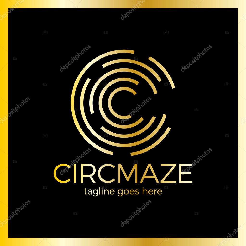Circle Maze Logotype - Letter C logo. Luxury, royal metal gold
