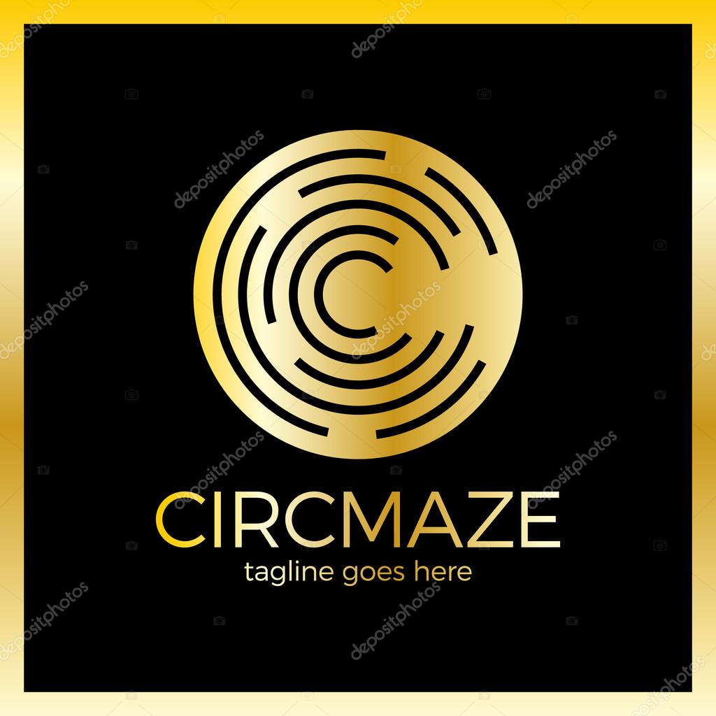 Circle Maze Logotype - Letter C logo. Luxury, royal metal gold