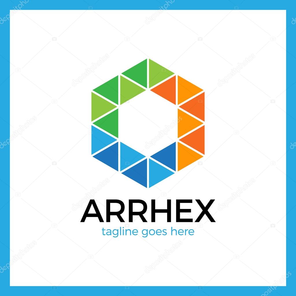 Hexagon Triangle Arrow Logo. Polygonal Logotype